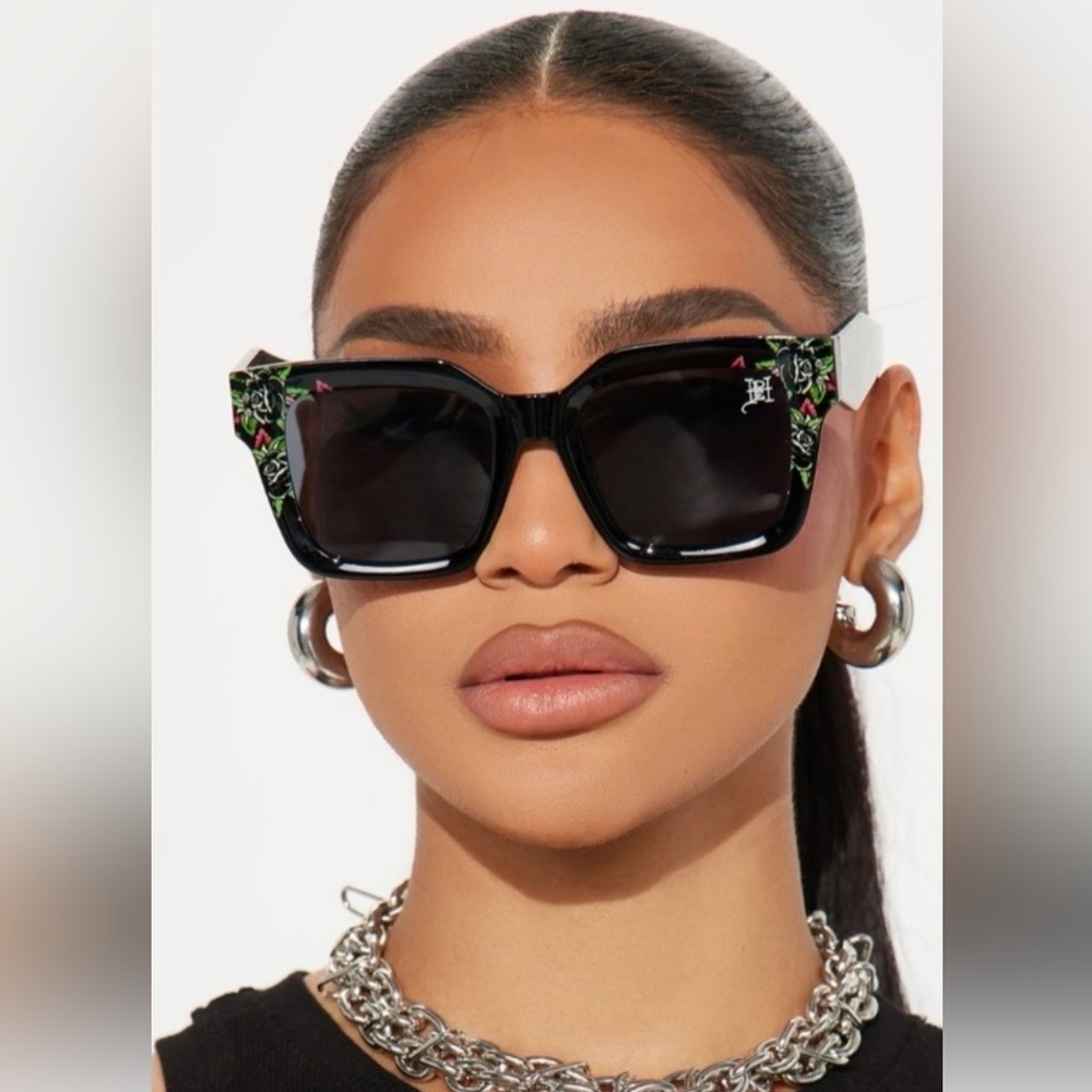 Ed Hardy Black Sunglasses with Green and Pink Accents NWT